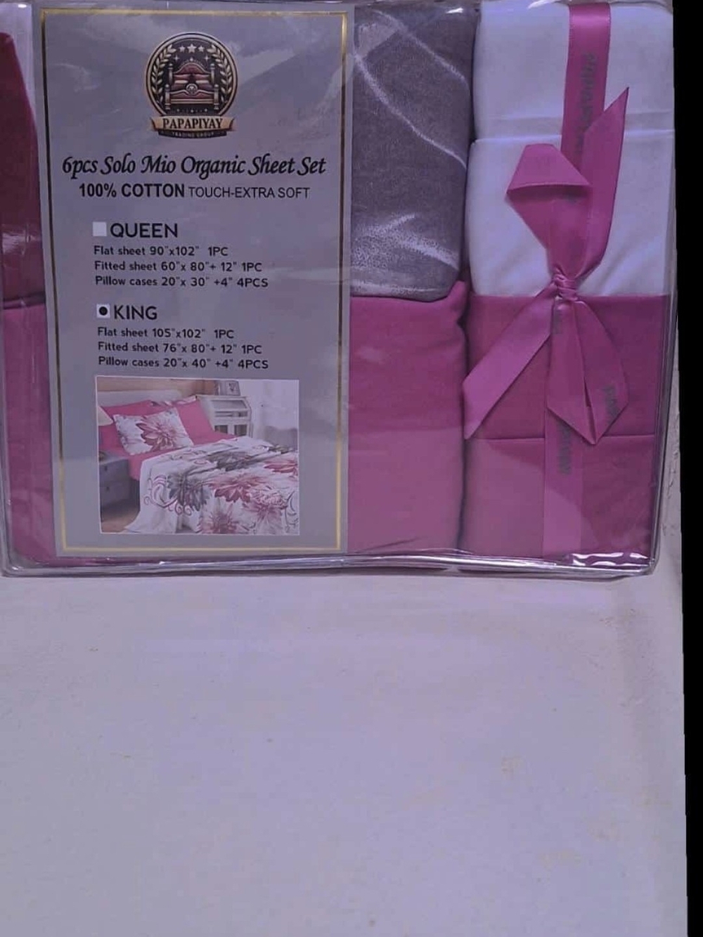 Pink Organic Cotton Sheet Set - Queen/King Options